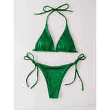 Sexy Satin Halter Brazilian Padded Bikini Female Swimsuit Women Swimwear Two-Pieces Bikini Set Bather Bathing Suit Swim V4966S