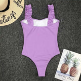6 Colors Frill Trim Ruffled Sexy Women Swimwear One Piece Swimsuit Female Ribbed Bather Bathing Suit Swim Wear Monokini V1668