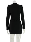 Ahagaga Fashion Women's Mini Dress Solid Hollow Out Regular Long Sleeves Sheath Bodycon Sexy Club Basic Casual Streetwear Female