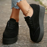 Plus Size Chunky Heel Sneakers Women Spring Autumn Lace Up Black Sneakers Woman Faux Suede Platform Vulcanize Shoes Female