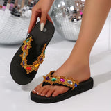 Luxury Colorful Rhinestone Flip Flops Women Fashion Weightlight Flat Slippers Woman Outdoor Non Slip Clip Toe Slides Female