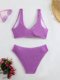 2026 Summer New Women's 2 Piece Swimsuit Solid Color High Waist Bikini Set V-neck Backless Beach Vacation Bathing Suit Swimwear