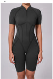 Summer Zipper Workout Jumpsuit Sports Overalls Women Running Fitness Short Sleeve Yoga Bodysuit