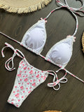 Floral Print Halter Micro String Bikini Female Swimsuit Women Swimwear Two-pieces Bikini Set Bow Knotted Bathing Suit Swim Lady
