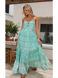 Foridol Spaghetti Strap Sundress Cut Out Women's Dress Summer Printed Boho Beach Maxi Dress 2025 Paisley Printed A-line Vestidos