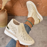2025 New Hollow Out Wedges Sneakers Women Plus Size Pu Leather Thick Sole Loafers Woman Slip On Breathable Casual Shoes Female