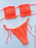 Tie Dye Pleated Ruffled Bikinis Bandeau Bikini Women Swimsuit Female Swimwear Two-pieces Bikini Set Hollow Out Bathing Suit Swim