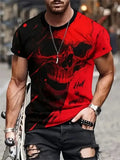 Summer Comfortable Round Neck Short Sleeved Men's 3D Horror Skull Print T-shirt Casual T-shirt Pullover Street Fashion Clothing