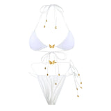 Solid Color Stretch Rope Butterfly Jewelry Bikini Sexy Split Triangle Bag Straps Swimsuit Women Maillot De Bain Femme 2 Pieces