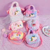 Cartoon Children'S Unicorn Plush Crossbody Bag Kindergarten Girl Cute Shoulder Bag Handbag Casual Coin Purse Birthday Gifts