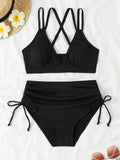 2026 Strappy Triangle Bikinis Women Sexy Swimwear Female High Waist Swimsuit Solid Bathers Bathing Swimming Swim Suit Beachwear