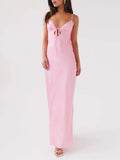 Women Cami Dress Solid Color Sleeveless Tie-Up Front Sleeveless Backless Dress Long Dress Summer Casual Spaghetti Strap Dress