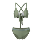Women 2 Piece Bikini Set Fashion Solid Color Sleeveless Tie up Front Bra and Low Waist Briefs Summer Holiday Bathing Suit