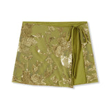 Women Sparkly Sequin Mini Skirts Side Tie-up Split Skirt Trendy Summer Low Rise Streetwear