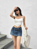 WOMENGAGA Korean Style Spicy Girl Denim Half Body Short Skirt Female Slim Tight Ultra Short A-line Slim Hip Skorts Fashion 3POJ