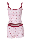 Women’s Kawaii 2 Piece Pajama Set Cherry Print Sleeveless Cami Top and Shorts Soft Sleepwear Loungewear Nightwear Outfit