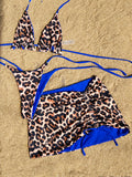 2026 Summer Leopard Print 3 Pieces Suit Swimwear Reversible Sexy Halter Lace-up Bikini Set Drawstring Skirt Cover Up Beachwear