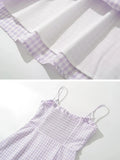 Foridol Spaghetti Strap Tie Up Plaid Dress Women Summer Beach Midi Sundress Strapless Retro Pink Short Vestidos Female Dress