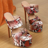 Summer Snake Pattern Peep Toe 16cm Ultra-high Heels Sexy Platform Nightclub Slippers Ladies Sandals Mules Slides Shoes 36-42 New