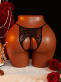 Hot Sexy Mesh Hollow Female Lingerie Transparent Crotchless Women Lace Open Crotch Beading Panties Underwear Erotic Costume