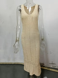S - XL 2025 V Neck Hollow Out Crochet Knitted Tunic Beach Cover Up Long Cover-ups Beach Dress Beach Wear Beachwear Female Women