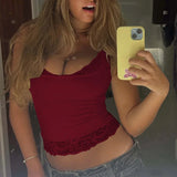 FDYOUI Chic Lace Patchwork Tank Tops for Women 2026 Summer Sleeveless Slim T-shirt Ladies Crop Top Y2K Streetwear Pink Corset