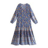 Foridol Bohemian Printed Floral Women Long Dress with Sleeve Spring Summer New in Midi Vestidos Casual Beach Boho Dress Women