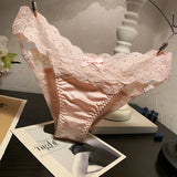 Women's Briefs Satin Lace Sexy Women's Underwear Low Waist Transparent Hollow Out Panties Breathable Soft Seamless Lingerie