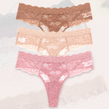 3Pcs Lace Sexy Thongs Women Low-Rise Briefs Sexy Soft Ladies Underwear Trendy Floral Underpants Female Flowery Panty Lingerie