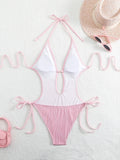 Sexy Halter V Neck Wrinkled Female Swimwear One Piece Swimsuit Women Backless Monokini High Leg Cut Bathing Suit Swim Beach Wear