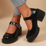Elegant Adjustable Ankle Buckle Mary Jane Shoes Women Pu Leather Thick Heel Pumps Woman Round Toe Platform Casual Shoes Ladies