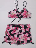 3-Piece Set Bohemian  Print Beach Sunshade Clothing Women's Drawstring Swimsuit Shorts Comfortable Summer Vacation Swimwear
