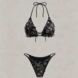 S - XL Three-pieces Bikini set With Skirt Flowers Sequins Bikini Female Swimsuit Women Swimwear Bather Bathing Suit Swim V7864