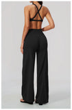 Summer 2 Piece Yoga Sets Women Tight Back Cross Sports Bra High Waist Peach Hip Wide Leg Pants Gym Running Fitness Workout Suits