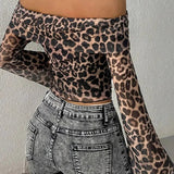 Autumn Women's T-shirt New Streetwear Fashion Long Sleeves O-Neck Tees Sexy Leopard Backless Female Versatile Knitted Clothing