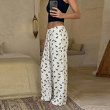 Women's lazy style home casual pants low-waisted straight loose knitted trousers