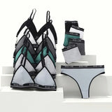 Women's Ribbed Wireless Triangle Bralette and Thong Set Low Rise Panties Daily Wear Comfort Underwear Ladies Sexy Lingerie Set