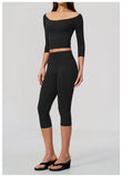 Fashion Mid Sleeve T-shirt Yoga Suits Tight Fitting Slim Sports Tops High Waist Peach Hip Mid Pants Gym Running Fitness Outfits