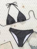 New Dot Print Bikini Set Retro High Waisted Swimsuit Women Adjustable String Tie Two Piece Bathing Suit for Beach