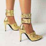 2026 Spring Fashion New Sexy Nightclub Party Pointed Toe Metal Buckle Decorated High Heel Shoes Women's Shoes Size 34-48