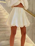 Elegant Female Casual Satin Mini Skirt Women Korean Fashion High Waist A-line Vintage White Balloon Skirt Sweet Women NTJ8