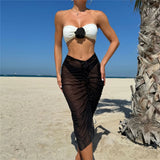 Sexy 3D Flowers Bandeau With Skirt Bikini Female Swimsuit Women Swimwear Three-Pieces Bikini Set Bather Bathing Suit Swim V5706