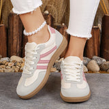 Korean Pink Striped Flat Shoes Women Spring Autumn Lace Up Platform Sneakers Woman Plus Size 42 Low Heel Casual Shoes Female