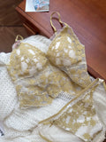 Sexy French Lace Halter Bra Summer Bralette Small Bust Wrinkle-Free Adjustable Straps Beauty Back Vest Wirefree Comfort Bra Set