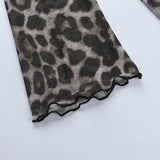 Spring Summer Off-Shoulder Sexy Leopard Print Long-Sleeve Dress European-Style Casual Backless Bell-Sleeve Mini Skirt Streetwear