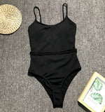 4 Colors Sexy One Piece Swimsuit Swimwear Women Solid Special Fabric Bathing Suit Beachwear with Waistband Maillot De Bain Femme