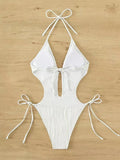 Monokini 2026 Drawstring Swimsuit One Piece Sexy Solid Hollow Swimwear Women Bathing Swimming Swim Suit Padded Beachwear Summer