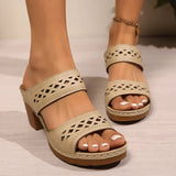 Retro Hollow Out Thick-Heeled Sandals Women Summer Lightweight High Heels Slippers Woman Plus Size Outdoor Platform Sandles 43