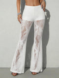 Women's summer lace see-through high-waist flared pants sexy bootcut trousers hot girl style