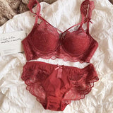 MOYISU French Pure Lace Bralette Petite Bra Set, AABB Cup with Removable Straps & Thin Push Up Pads, Soft Underwire Sexy Women's